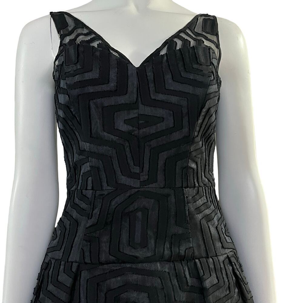 Milly Olivia Black Illusion Cocktail Dress Sleeveless Midi Gown Size 4 - Picture 3 of 16